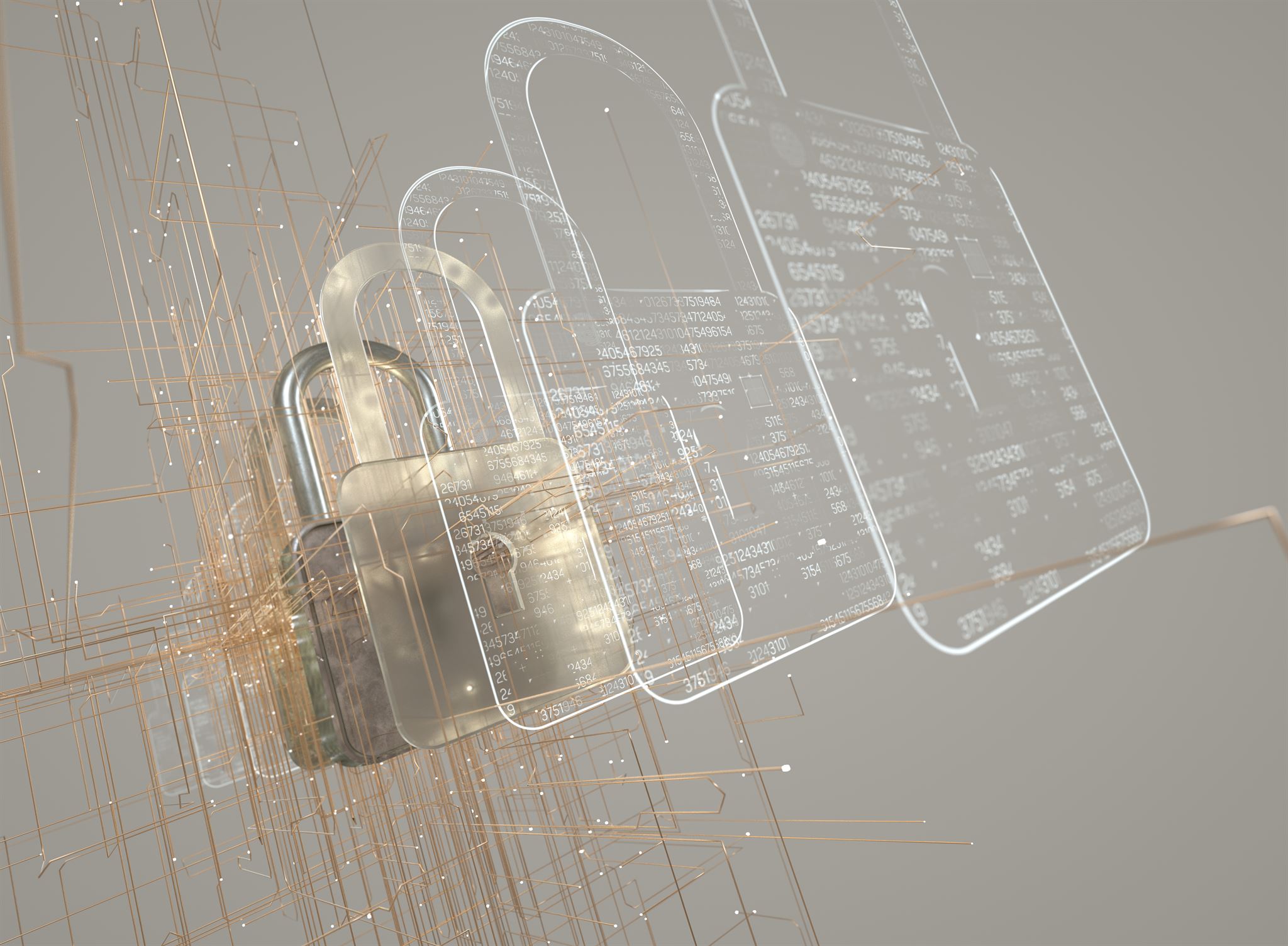 Data privacy concept with lock and digital elements